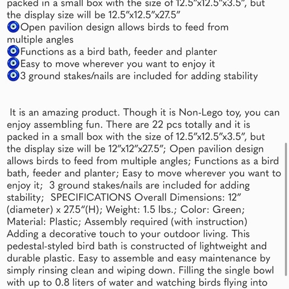 Amazing Plastic Birdbath Bird Feeder with Planter for Garden Lawn Backyard Patio - Picture 7 of 7